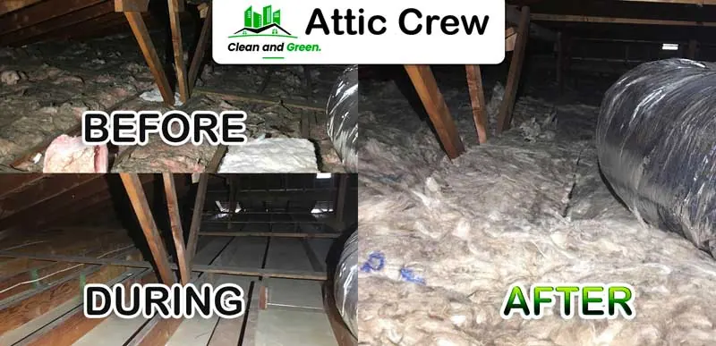 Insulation replacement: before and after photos from an Attic Crew job