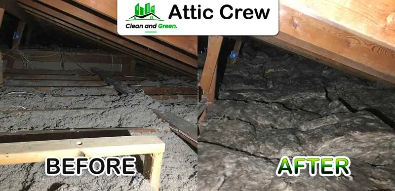 Insulation replacement: before and after photos from an Attic Crew job