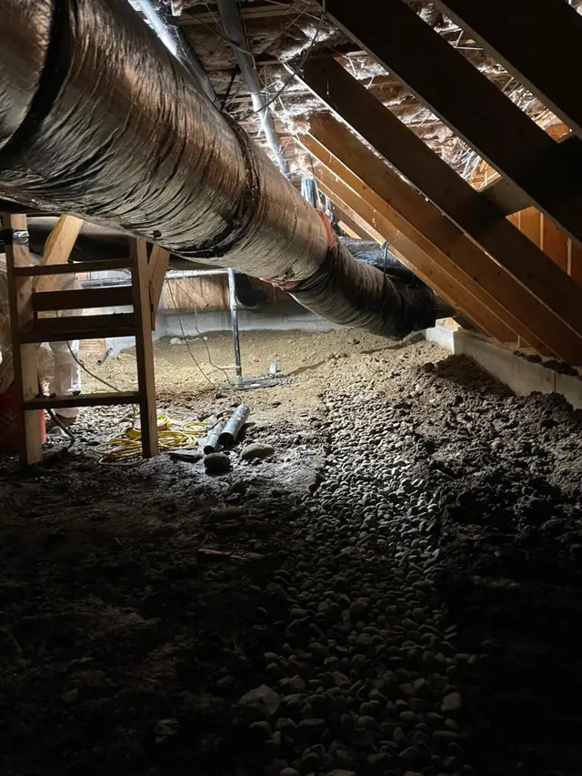 Drainage trench running between the piers
