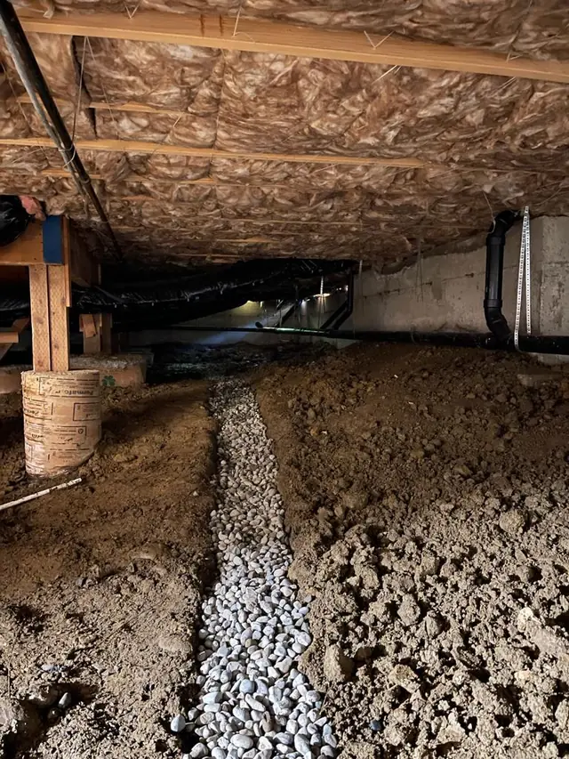 Drain trench graded toward the sump