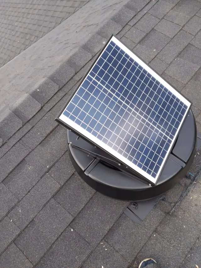 Solar attic fan with an adjustable panel