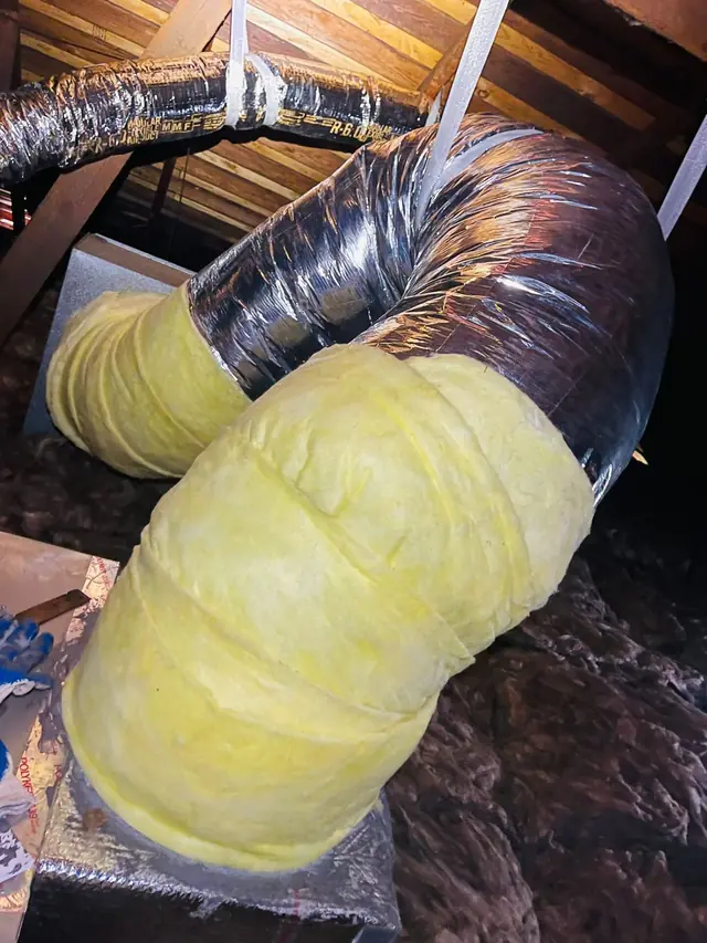 New insulated flex duct connected in the attic