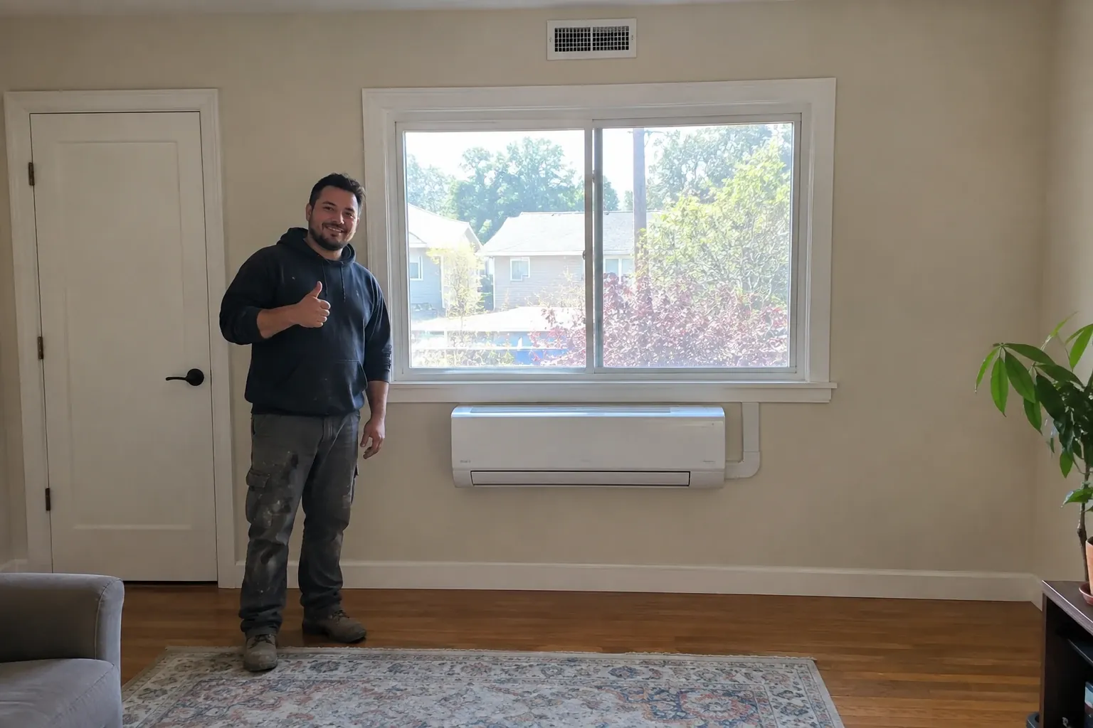 After: Ductless mini-split installed and running.
