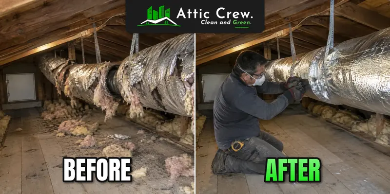Attic flex duct replacement: before and after