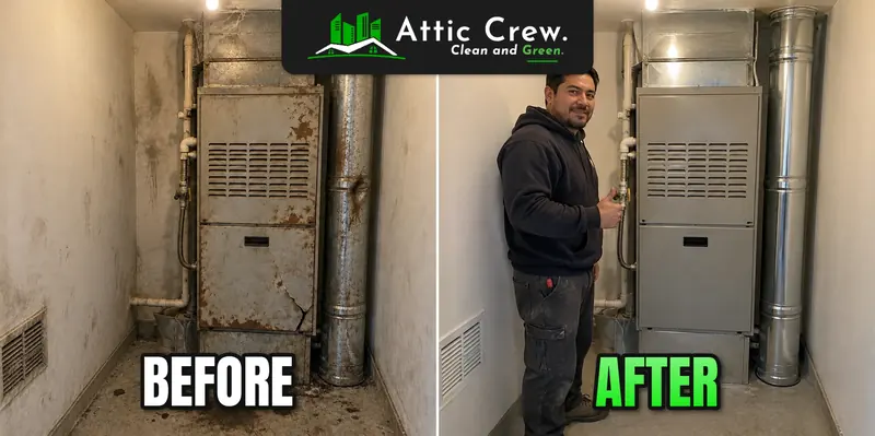 Utility closet furnace repair: before and after