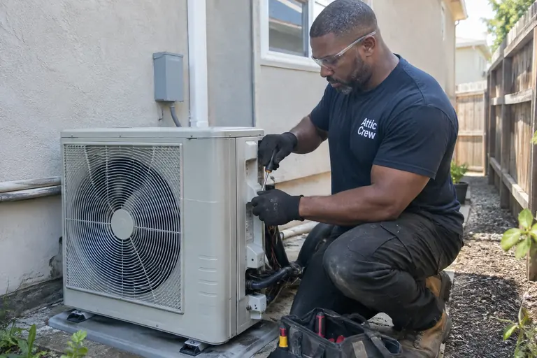 Connecting the line set on a ductless mini-split outdoor unit.