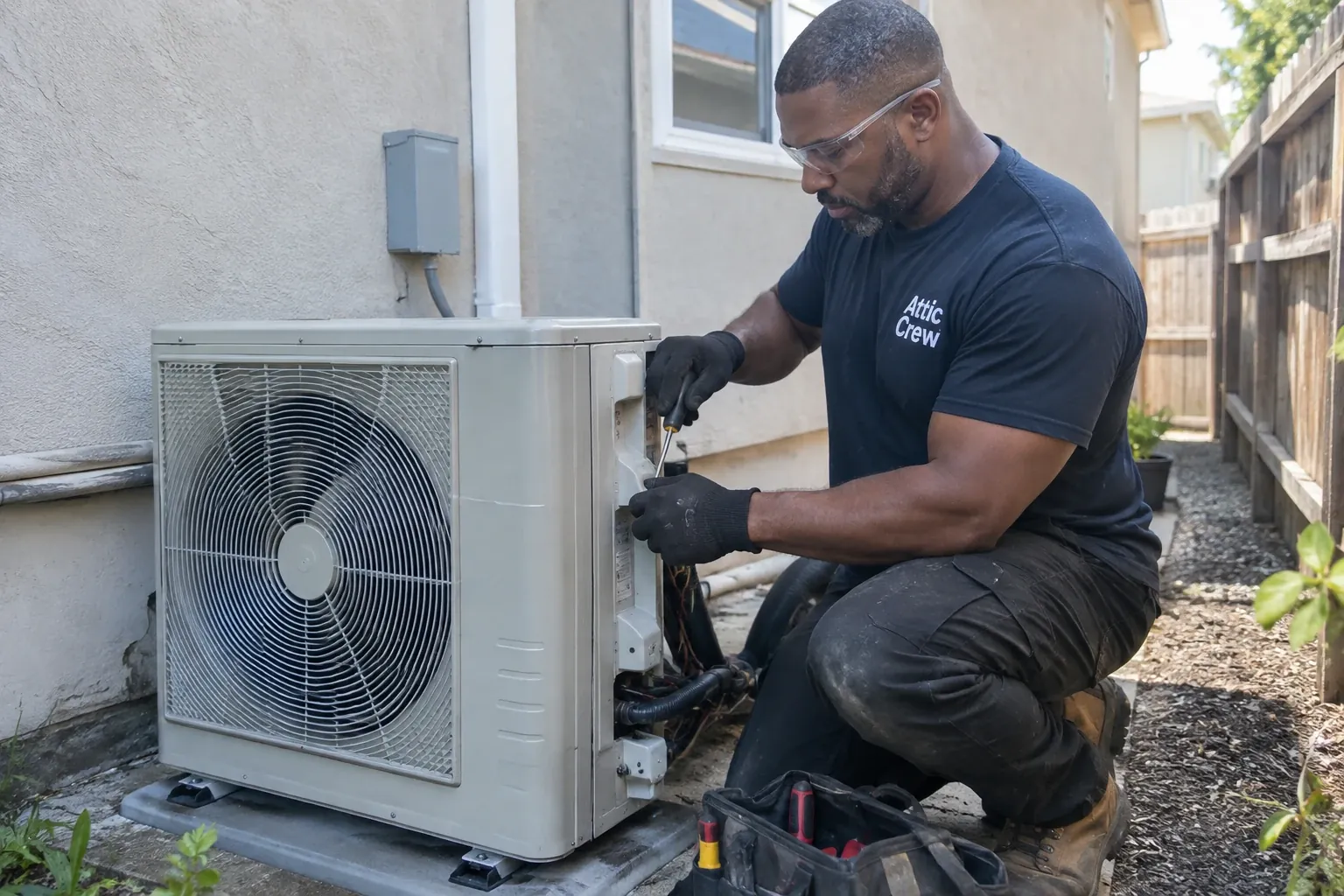 Connecting the line set on a ductless mini-split outdoor unit.